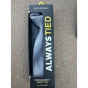 Van Heusen Always Tied Permanent Knot Tie Slim Gray Black NIB